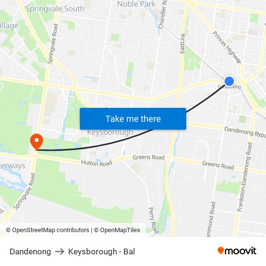 Dandenong to Keysborough - Bal map