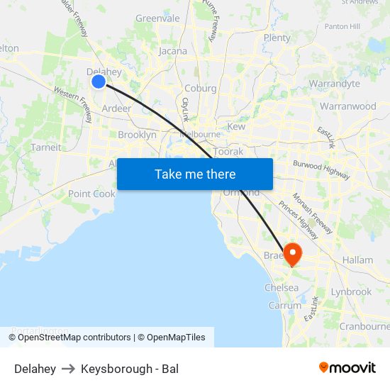 Delahey to Keysborough - Bal map