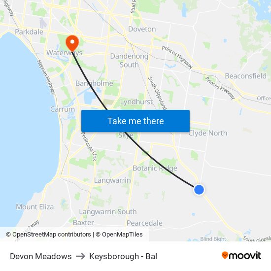 Devon Meadows to Keysborough - Bal map