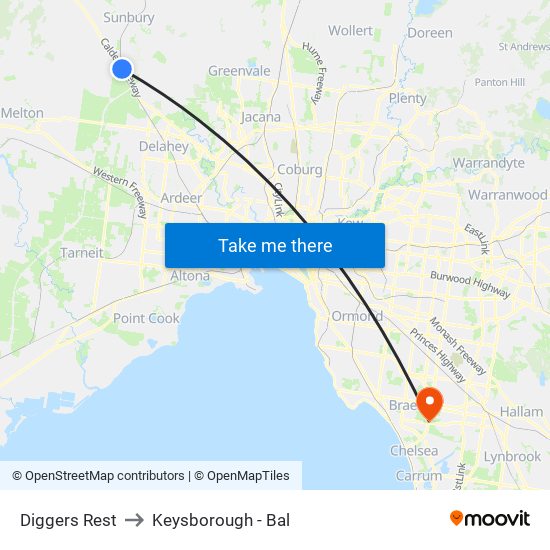 Diggers Rest to Keysborough - Bal map