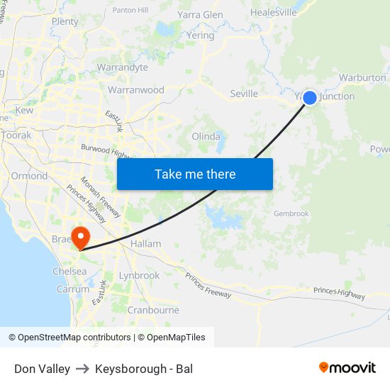 Don Valley to Keysborough - Bal map