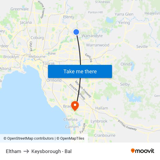 Eltham to Keysborough - Bal map