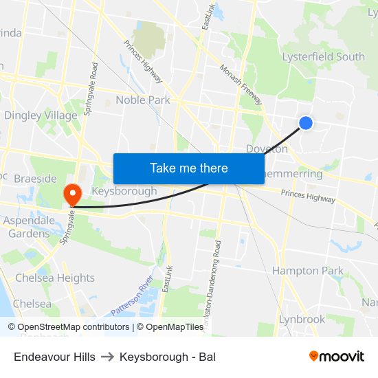Endeavour Hills to Keysborough - Bal map