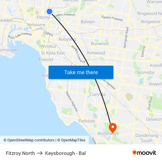 Fitzroy North to Keysborough - Bal map