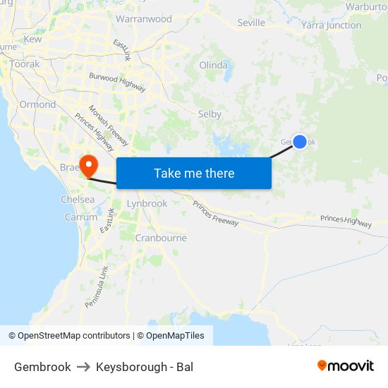 Gembrook to Keysborough - Bal map