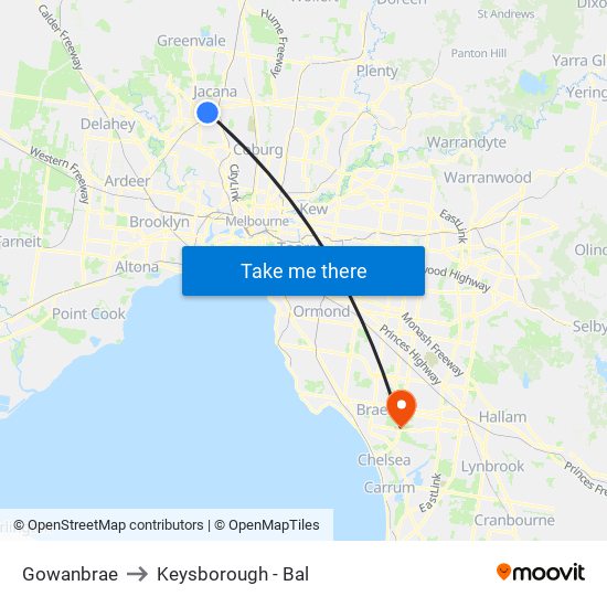 Gowanbrae to Keysborough - Bal map