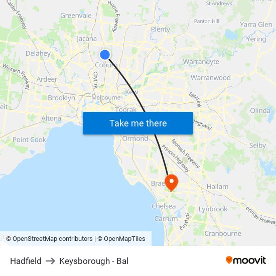 Hadfield to Keysborough - Bal map