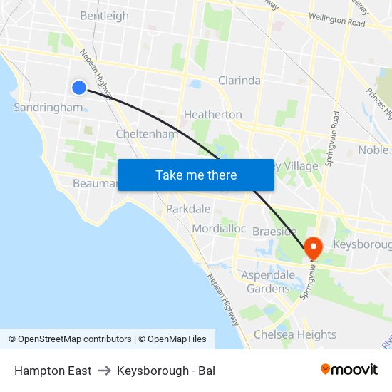 Hampton East to Keysborough - Bal map