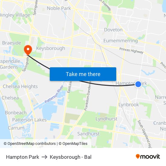 Hampton Park to Keysborough - Bal map