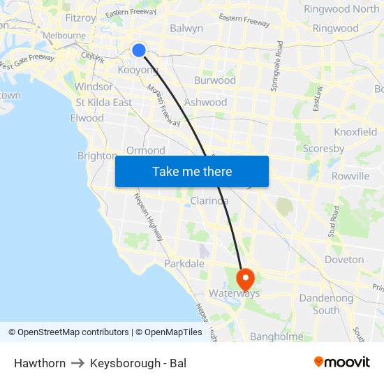 Hawthorn to Keysborough - Bal map