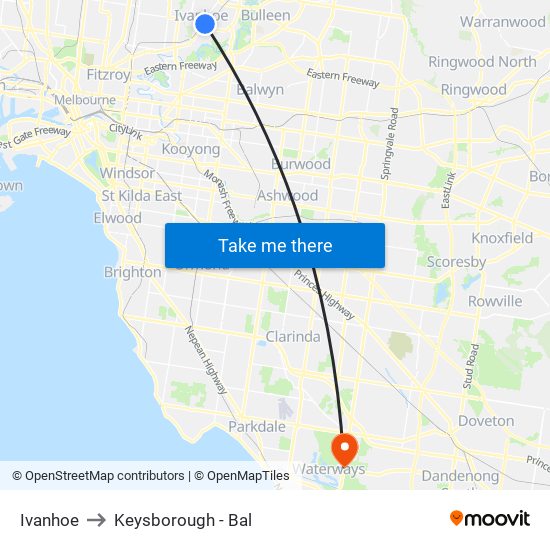 Ivanhoe to Keysborough - Bal map