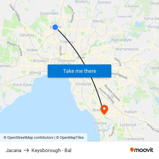 Jacana to Keysborough - Bal map
