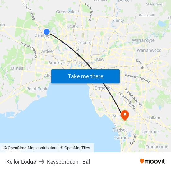 Keilor Lodge to Keysborough - Bal map