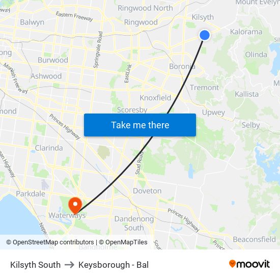 Kilsyth South to Keysborough - Bal map