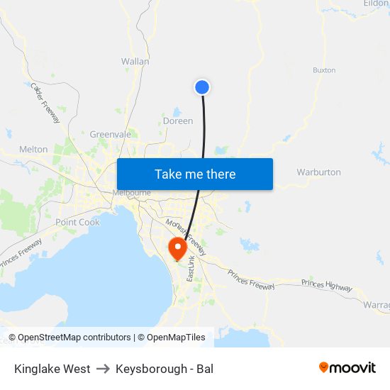 Kinglake West to Keysborough - Bal map