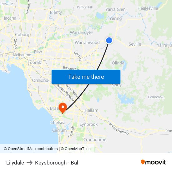 Lilydale to Keysborough - Bal map