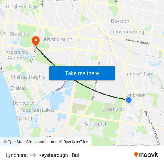 Lyndhurst to Keysborough - Bal map
