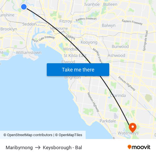 Maribyrnong to Keysborough - Bal map