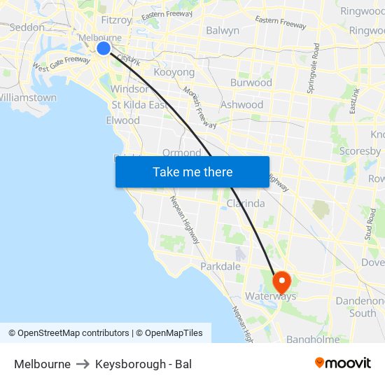 Melbourne to Keysborough - Bal map