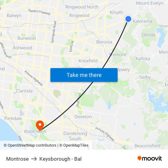 Montrose to Keysborough - Bal map