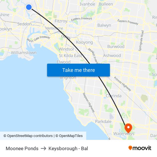 Moonee Ponds to Keysborough - Bal map