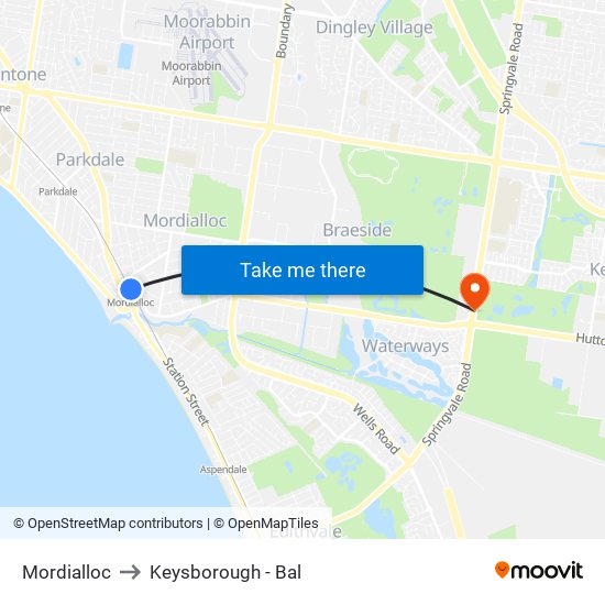 Mordialloc to Keysborough - Bal map