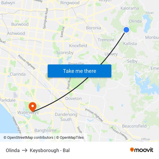 Olinda to Keysborough - Bal map