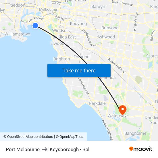 Port Melbourne to Keysborough - Bal map