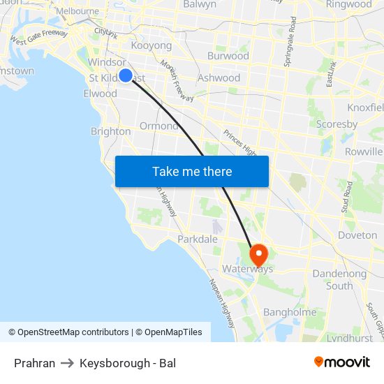 Prahran to Keysborough - Bal map