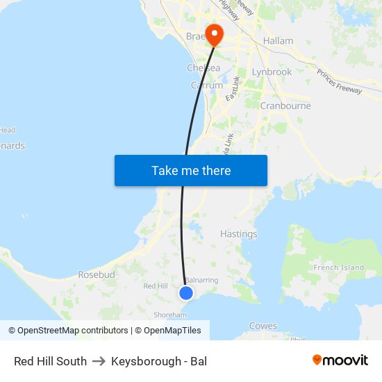 Red Hill South to Keysborough - Bal map