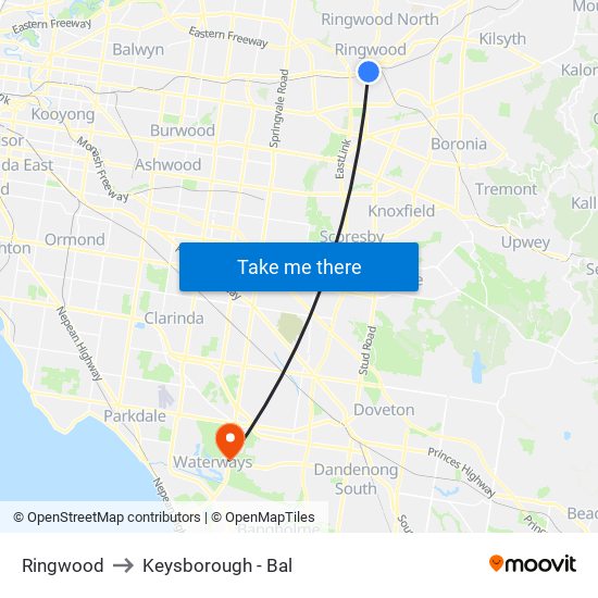 Ringwood to Keysborough - Bal map