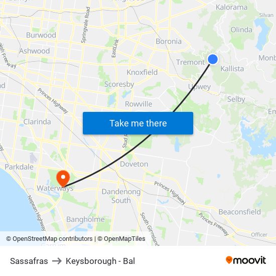 Sassafras to Keysborough - Bal map