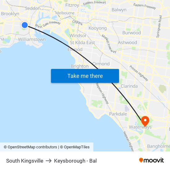 South Kingsville to Keysborough - Bal map