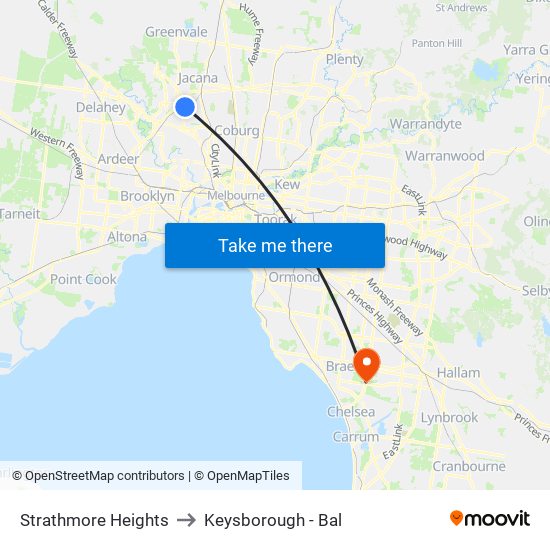 Strathmore Heights to Keysborough - Bal map