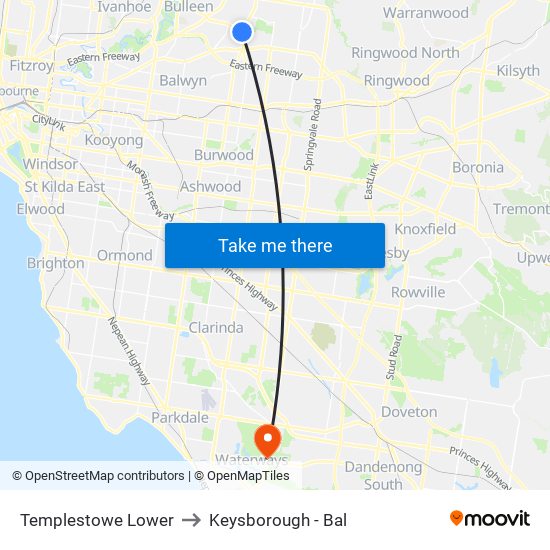 Templestowe Lower to Keysborough - Bal map