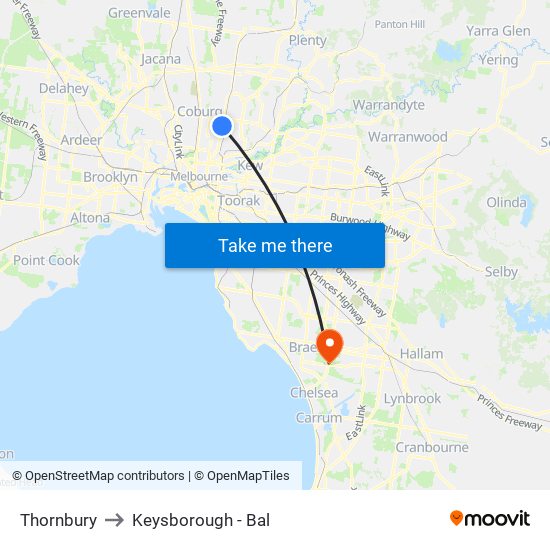 Thornbury to Keysborough - Bal map