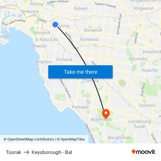 Toorak to Keysborough - Bal map