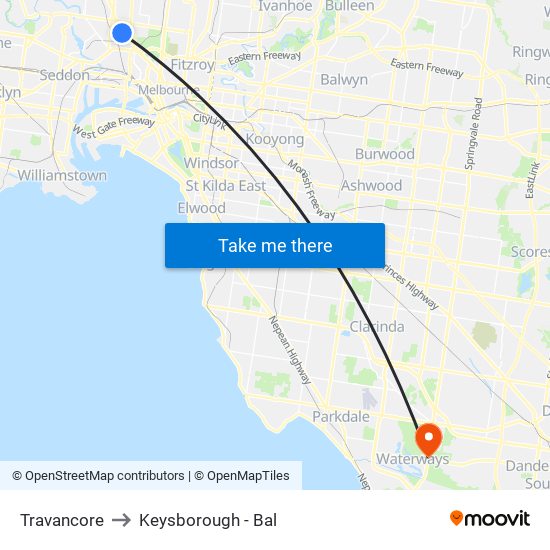 Travancore to Keysborough - Bal map