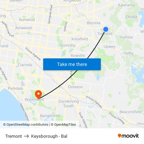 Tremont to Keysborough - Bal map