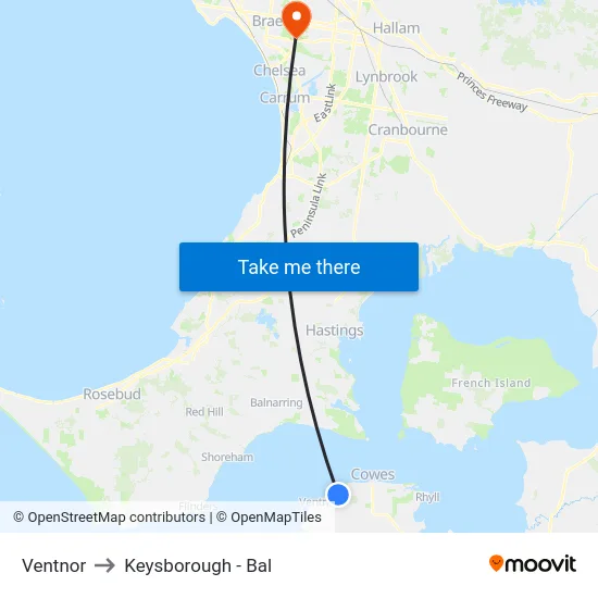 Ventnor to Keysborough - Bal map