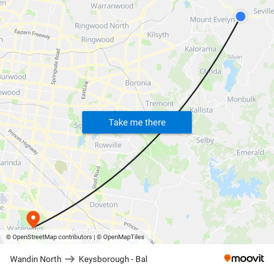 Wandin North to Keysborough - Bal map