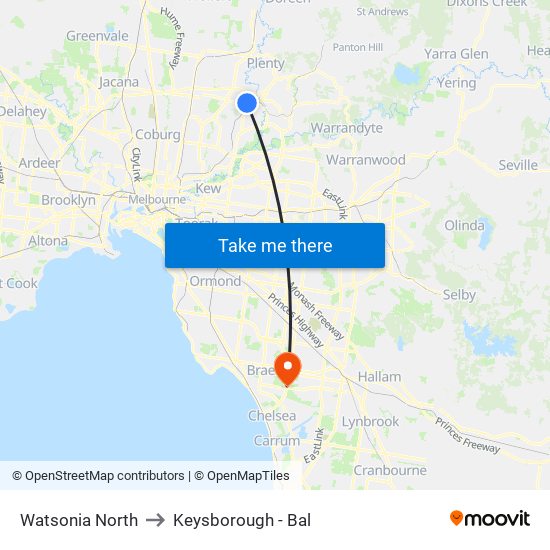 Watsonia North to Keysborough - Bal map