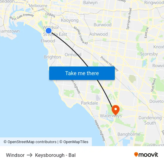 Windsor to Keysborough - Bal map