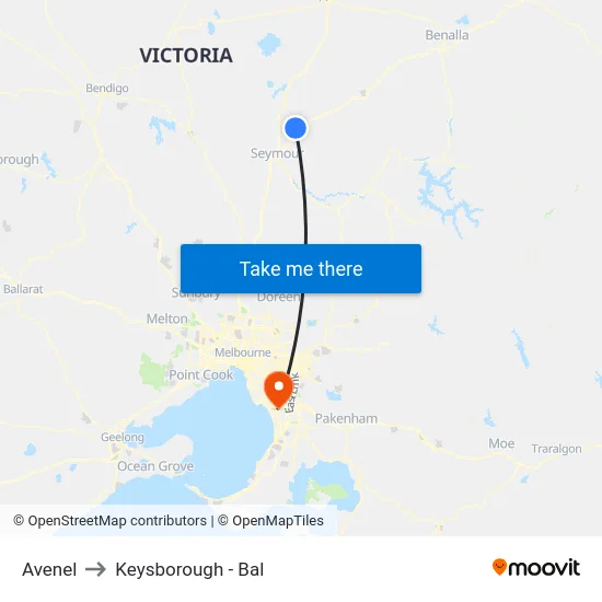 Avenel to Keysborough - Bal map
