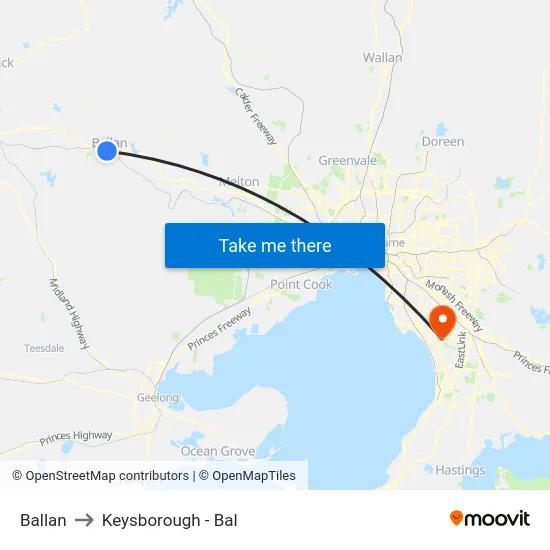 Ballan to Keysborough - Bal map