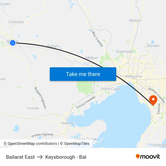 Ballarat East to Keysborough - Bal map
