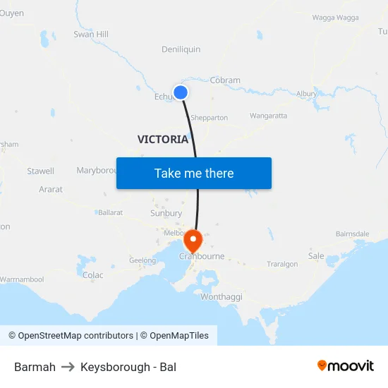 Barmah to Keysborough - Bal map