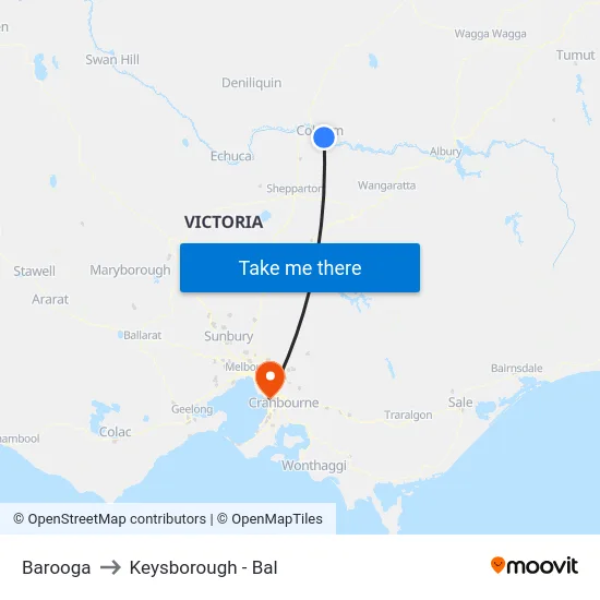 Barooga to Keysborough - Bal map