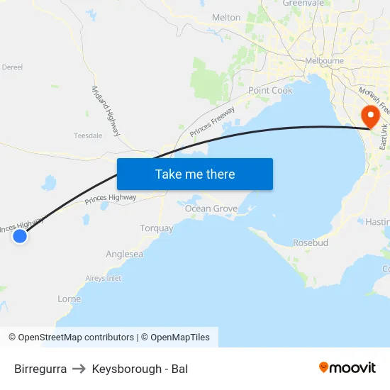 Birregurra to Keysborough - Bal map