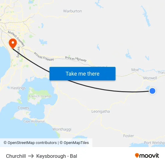 Churchill to Keysborough - Bal map